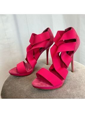 Zara neon fluorescent pink suede elastic band crisscross stiletto high heels 39